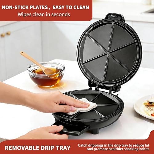 Electric Quesadilla Maker, 9.5'' Quesadilla Press with Easy Slice 6 Wedge, Non Stick Surface, Locking Latch For Extra Stuffing, Grilled Cheese Corn Flour Tortilla Snacks thumbnail 6