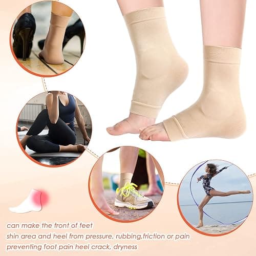 Geyoga 2 Pairs Ice Skating Socks for Women Tendon Heel Ankle Protector Padded Guards Ankle Sleeve Pad ski Splints(Beige Color) thumbnail 6