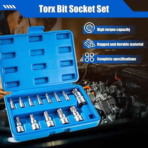 Gickbusus 13-piece Torx Socket Set, T8-T60 Star Bits Kit with 1/4", 3/8", 1/2" Drive, S2 Steel & CR-V Construction, Built for Automotive, Furniture & Equipment Repair thumbnail 5