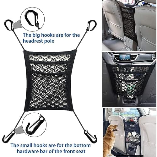 MBVBN 3-Layer Stretch Car Mesh Organizer, Car Seat Net, Dog Net for Barrier | 3-Layer Stretch Car Back Seat Mesh Organizer, Seat Back Net Bag, Dog Car Net Barrier, Kid Backseat Barrier, Storage Net Pouch thumbnail 5