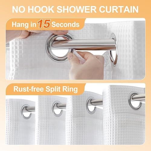 River Dream Cotton Blend No Hook Shower Curtain with Snap in Liner, Hotel Grade Shower Curtains for Bathroom, Water Repellent, White, 71W x74 L thumbnail 4