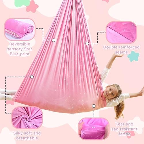 WUBOTIYU Sensory Swing for Kids Indoor & Outdoor Double Layer Therapy Cuddle Hammock Chair with 360° Swivel Hanger Kit Adjustable Child and Adult Aspergers Autism ADHD (Pink) (WUBOTIYU010) thumbnail 7