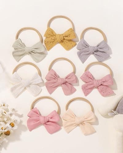 jollybows 12pcs Baby Girls Hair Bows Nylon Elastic Headband Hair Accessories for Infants Toddlers Newborn thumbnail 7