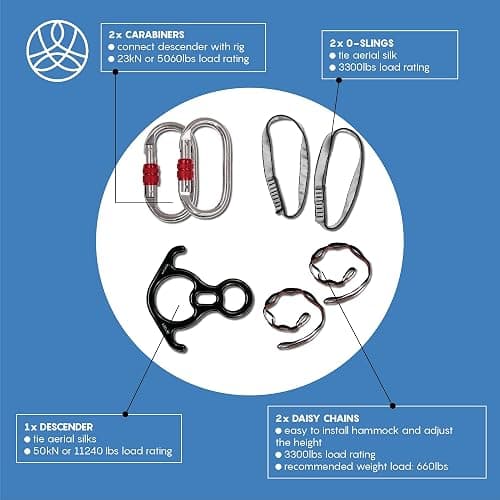 aum active Aerial Silks Starter Kit - Durable 9 Yards of Aerial Yoga Hammock with Hardware & Guide - Aerial Swing for Acrobatic Flying Yoga & All Levels (Aerial Rigging Point Up to 13ft) thumbnail 4