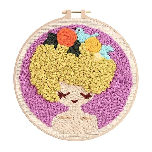 Punch Needle Kits Adults Beginner DIY Cute and Unique Cartoon Girl 8 in Hoop Embroidery Set for Beginners Perfect Gifts for Women, Moms, and Grandmas (Garden Girl) - Image 1