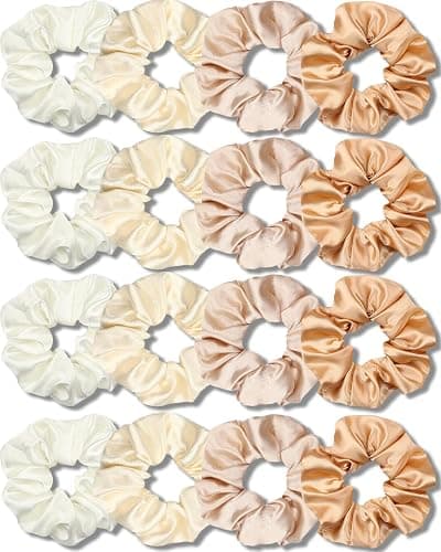 IVARYSS Satin Scrunchies for Women, Soft Than Silk for Hair, Fashion Ties and Bands for Thin | Thick Hair Styling, 16 Pack (Champagne) - Image 1