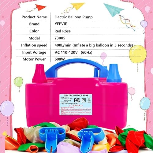 YEPVIE Electric Balloon Pump, Portable 2 Modes Balloon Blower Machine with 14 Balloon Arch Kits, Air Pump for Balloon, Balloon Inflator for Party Decoration thumbnail 5
