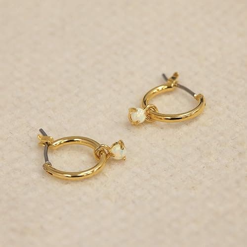 Columbus 14K Gold Plated Charm Huggie Hoop Earrings - Butterfly Earrings - Pearl Drops - Cowry Shell Dangle Earrings Heart Charm Huggies for Women thumbnail 7