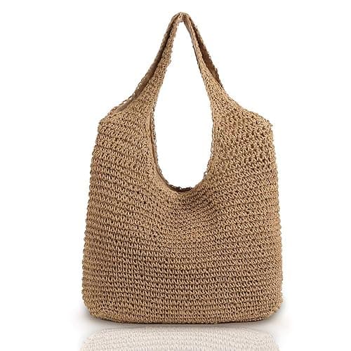 QTKJ Hand-woven Soft Large Straw Shoulder Bag Boho Straw Handle Tote Retro Summer Beach Bag Rattan Handbag - Image 1