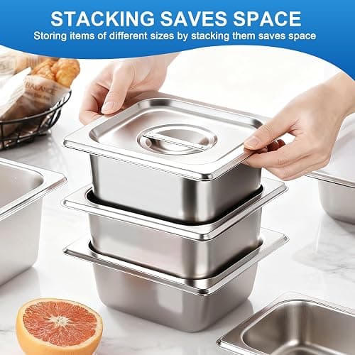 Philbinden 4 Pack Stainless Steel Hotel Pans 1/6 Size 4 Inch Deep With Lids, 0.7 mm Thick 304 Stainless Steel Hotel Pans for Ffor Home, Party, Hotel, Buffet Commercial Kitchen Use thumbnail 7