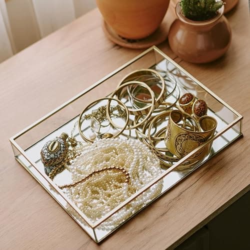 Rectangle Gold Mirror Tray, Decorative Mirror Glass Tray thumbnail 2