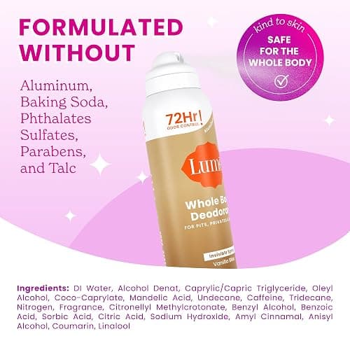 Lume Invisible Spray Deodorant For Women - Whole Body Deodorant Spray - 72 Hr Odor Control - Ozone Friendly, Natural Propellant - Aluminum & Baking Soda Free, Skin Loving - 3.6 oz, 2pk (Vanilla Bliss) thumbnail 4
