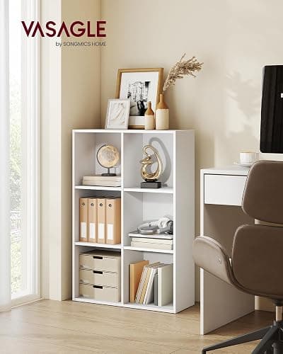 VASAGLE Custos Collection - Bookshelf, Bookcase, Cube Shelf with 6 Compartments, 9.4 x 25.8 x 38.6 Inches, Storage Shelf, for Living Room, Home Office, Dining Room, Cloud White ULBC423W01 thumbnail 2