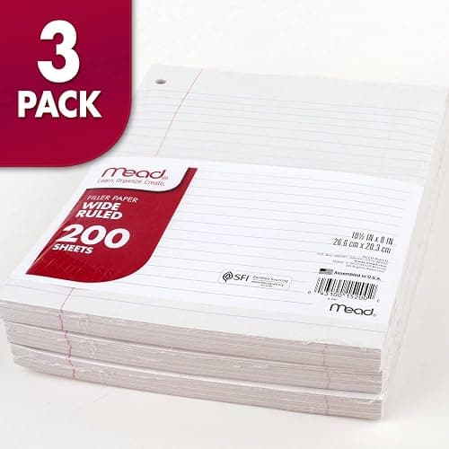 Mead Loose Leaf Paper, 3 Pack, Notebook Paper, Wide Ruled Filler Paper, Standard, 8 x 10.5, 200 Sheets per Pack (73183) thumbnail 5