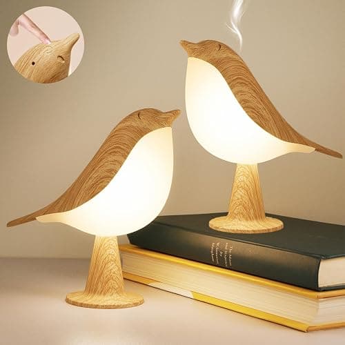 Deogos 2 Cute Bird Table Lamps Combo,Rechargeable Cordless Lamp with 3 Color Temperature and Adjustable Brightness,Small Desk Lights for Bedroom Nightstand Bedside Table - Wood Tone - Image 1