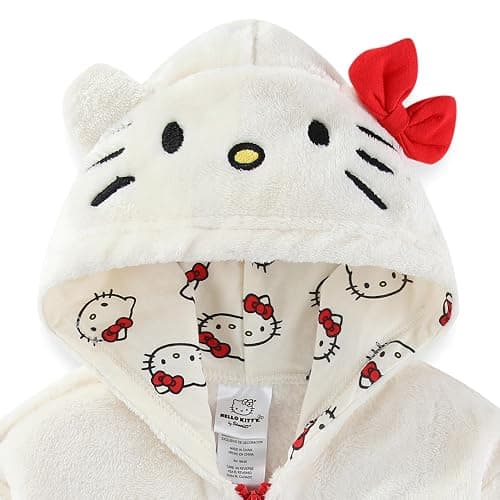Hello Kitty Sanrio Girls Zip Up Coral Fleece Hoodie with Ears and Bow for Big Kids thumbnail 2