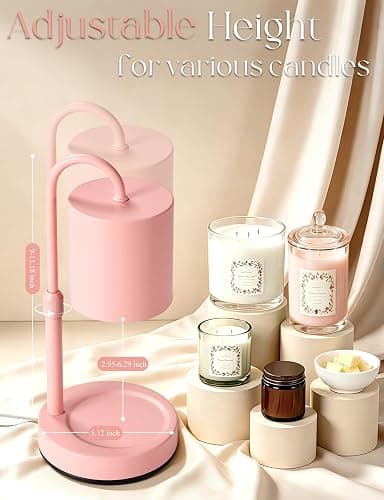 Briever Dimmable Candle Warmer Lamp with Timer, Height Adjustable Electric Candle Wax Warmer, Birthday Gifts for Women Mom, House Warming Gifts New Home Decor, Solid Wood Base, Pure Pink thumbnail 2