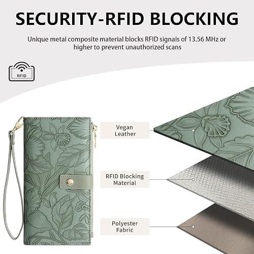 FALAN MULE Wallets for Women RFID Blocking Vegan Leather wristlet wallet | Trifold Clutch Large Capacity Credit Card Holder Travel Purse Wristlet Wallets Ladies Purse with 2 ID Windows thumbnail 6