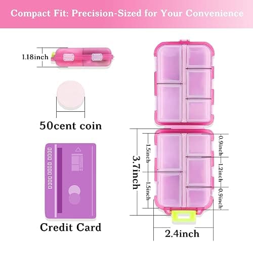 Pill Organizer with 161 Medicine Labels Travel Daily Pill Container Mini Medication Organizer Storage Pill Organizer Pill Case 7 Day (Pink) - Pink - Pill Box with Stickers thumbnail 7