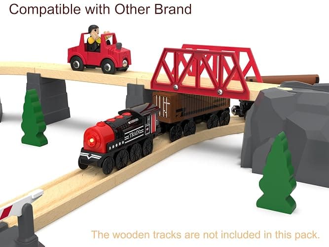 beylon Motorized Train for Wooden Track, 3Pcs Train Toy Set for 3 4 5+Years Old Boy Girl Toddlers, Battery Powered Train Compatible with Thomas & Friends, Brio and Chuggington thumbnail 6