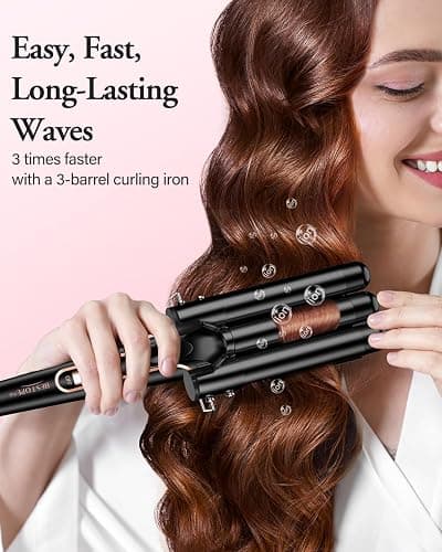 Waver Curling Iron Wand, BESTOPE PRO 5 in 1 Curling Wand Set with 3 Barrel Hair Crimper for Women, Fast Heating Hair Wand Curler in All Hair Type-Black thumbnail 4