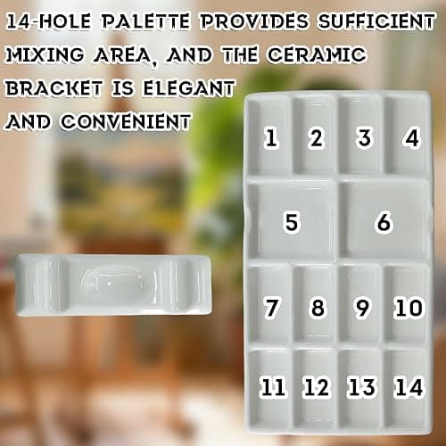 Ymcafmo 14-Well Ceramic Paint Palette, Porcelain Watercolor Painting Palette, Porcelain Paint Tray，Ideal for Watercolor Tin and Painting Supplies。（2ps） thumbnail 7