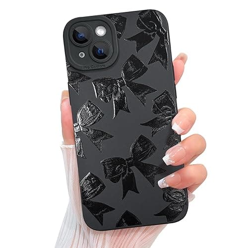KANGHAR for iPhone 13 Case Bows Aesthetic Ribbons and Bowknot Designed for Women Girls, Full Camera Protection Slim Fit Soft TPU Shockproof Protective Cover - Black - iPhone 13 6.1 inch