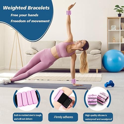 Wrist and Ankle Weights for Women & Men 2 Pack (1lb Each), Adjustable Silicone Wearable Arm & Leg Weights for Pilates, Gym, Yoga, Cardio, Strength Training thumbnail 2