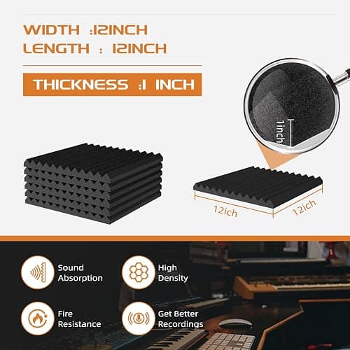 54 Pack Sound Proof Foam Panels |12"×12"×1" Quick-Recovery Soundproof Wall Panels | High Density Sound Dampening Panels for Home Studio |With Adhesive Stickers 270PCS thumbnail 3