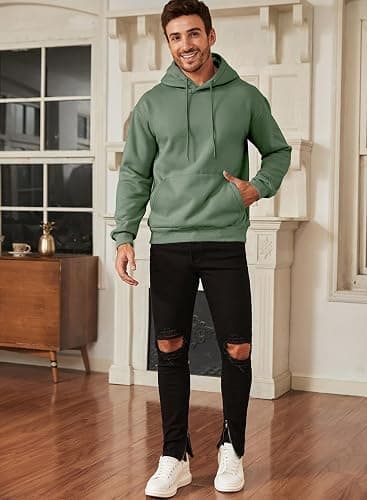 JMIERR Mens Casual Cotton Hooded Collar Drawstring Hoodies Pullover Sweatshirts Casual Long Sleeve Shirts thumbnail 3