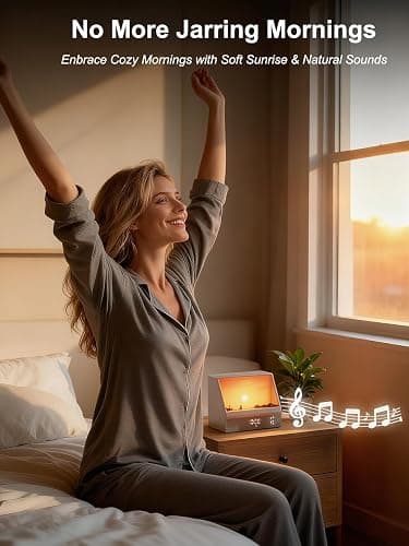 Sunrise Alarm Clock for Bedrooms, White Noise Machine Creative Simulated Sunrise Animation with 7 Modes, 12 Natural Sounds, Music Speaker & Remote, Wake Up Light Sunset Lamp Gifts for Heavy Sleepers thumbnail 7