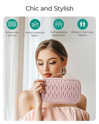 BAGSMART Travel Jewelry Case Jewelry Organizers and Storage Earings Holder Organizer for Women Necklace Holder Jewelry Rolls for Necklaces, Earrings, Bracelets-Pink thumbnail 7