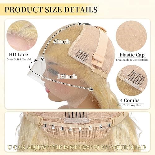 Femca 613 13x6 Lace Front Wig Human Hair 30 Inch 100% Real Blonde Wig Human Hair Body Wave HD Lace Front Wigs Human Hair 200 Density Easily Stained No Tangle Minimal Shedding Longer Life thumbnail 7