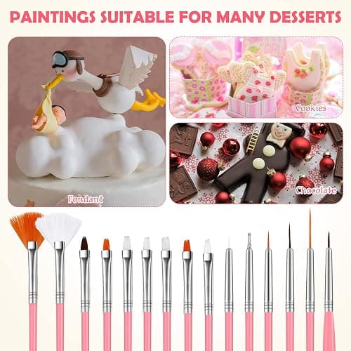 30 Pcs Cake Decorating Brushes Cake Painting Brushes Food Paint Brush Multiple Function Fondant Brush Cookie Brushes DIY Tool Set Cake Decorating Painting Tool Icing Pastry Brush for Baking (Pink) thumbnail 4
