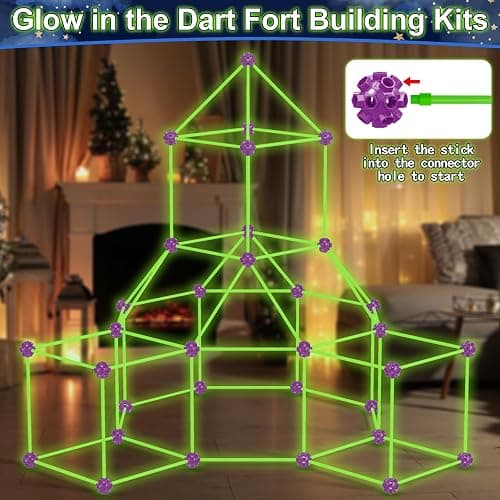 V-Opitos 140 Pack Glow in The Dart Fort Building Kits for Kids Age 4, 5, 6, 7, 8+ Years Old, STEM Building Toys for DIY Castles, Tunnels, Ideal Christmas, Birthday Gifts for Boys & Girls thumbnail 4