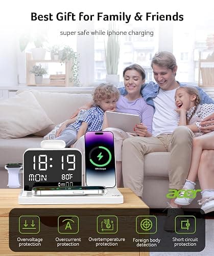 Acer 7-in-1 Wireless Charging Station with LED Clock - 30W Fast Wireless Charger for iPhone 16/15/14/13/12/Pro Max, Apple Watch, AirPods - Bluetooth Auto Time Sync & Night Lights (White) thumbnail 9