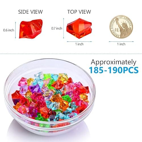 180-190pcs Premium Multicolored Fake Crushed Ice Rock Plastic Gems Jewels Acrylic Ice Rock Crystals Treasure Fake Diamonds Plastic Ice Cubes for Kids Toy Decoration Wedding Display Vase Fillers Crafts thumbnail 3