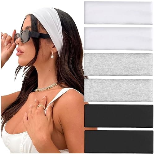 IVARYSS Workout Headbands for Women Non Slip, Premium Stretchy Soft Fabric Head Bands for Women's Hair, Wear for Yoga, Running, Sport, 6 Pack, Black White Grey thumbnail 2