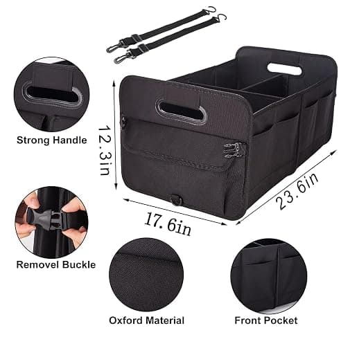 titiyiof Trunk Organizer For Suv & Sedan,Car Organizers and Storage, Waterproof Collapsible & Adjustable Straps,70L Sturdy Car Organization for Car Accessories, Tools,Sundries,2-3 Compartment（Black thumbnail 3