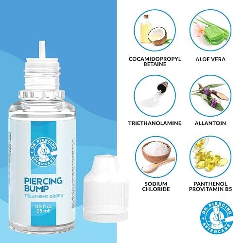 DR. PIERCING AFTERCARE Keloid Bump Solution Drops 15mL - Gentle Saline Formula with Provitamin B5 for Bump Care - Nose Ear Belly Lip Aftercare Cleaner (15 mL, 2-Pack) thumbnail 4