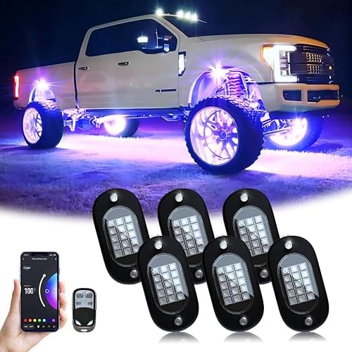 YiLaie RGB LED Rock Lights, with Phone App/Remote Control & Timing & Music Mode Rock Lights Kits, Waterproof Underglow Light for Jeep ATV RZR UTV SUV Off Road AUTO Motorcycle (6 Pods) - Image 1