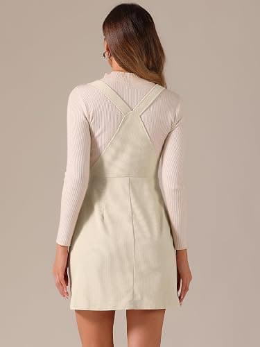 Allegra K Women Corduroy Adjustable Strap Mini Overall Dress | Sleeveless with adjustable straps. Suitable for daily casual, weekend, party. Versatile layering piece thumbnail 4