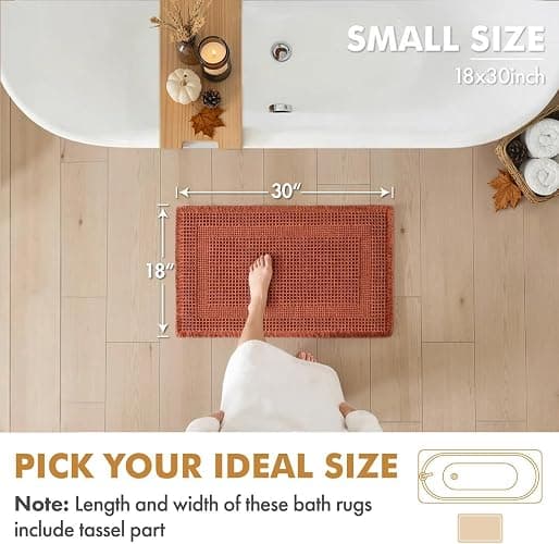 MIULEE Fall Orange Set of 2 Waffle Bathroom Rugs Boho Bath Mat 18x30 in | Looped Design, Super Absorbent, Non Slip, Washable, Ultra Soft, Rubber Backed, Bathroom Mats for Floor Tub Shower, Fall decor thumbnail 2