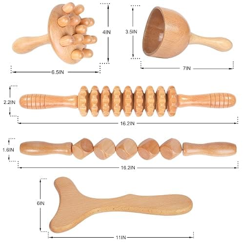 Komogir Wood Therapy Massage Tools 5-in-1 Lymphatic Drainage Massager Maderoterapia Kit Wooden Massager Body Sculpting Tools for Muscle Pain Relief, Anti-Cellulite, Body Contouring and Shaping thumbnail 6