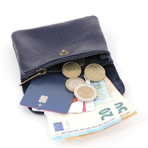 Double Tree - Porte-Monnaie Femme en Cuir Véritable Irisé - Petit Portefeuille Brillant à Rabat Format Enveloppe Élégant - Léger et Pratique - Bleu Marine thumbnail 5