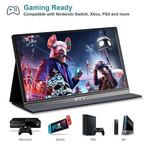 KYY Portable Monitor 15.6inch 1080P FHD USB-C, HDMI Computer Display HDR IPS Gaming Monitor w/Premium Smart Cover & Screen Protector, Speakers, for Laptop PC MAC Phone PS4 Xbox Switch thumbnail 3
