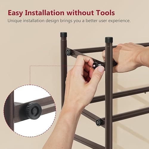 Tajsoon 3 Tier Expandable Shoe Rack for Closet, 28“-41“Adjustable & Stackable Shoe Shelf Storage, Metal Shoe Rack Organizer for Front Door Entrance, Closet, Garage, Entryway, Bronze thumbnail 5