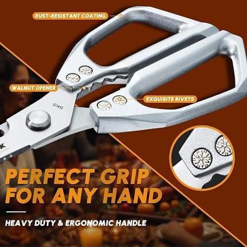 HUUSK Kitchen Scissors All Purpose - Stainless Steel Kitchen Shear, Sharp Silver Meat Scissors Dishwasher Safe, Heavy Duty Poultry Shears, Japanese Cooking Scissor for Food, Christmas Gifts for Women thumbnail 7