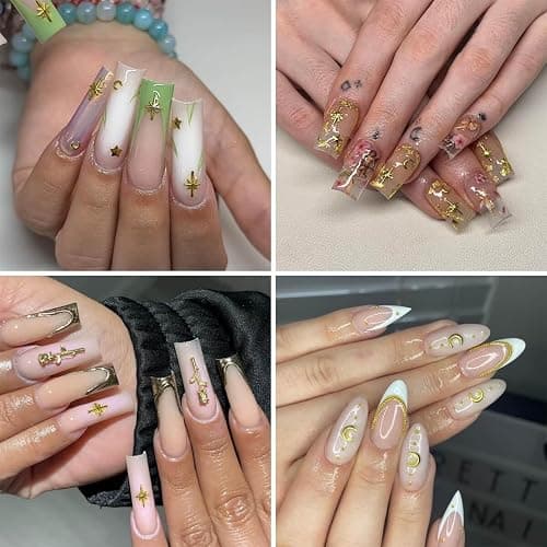 3 Box golden nail charm set with golden cross, star, rose and moon – 3D chrome nail decorations, ear studs, nail art accessories for nails, decor, handicrafts, DIY thumbnail 7