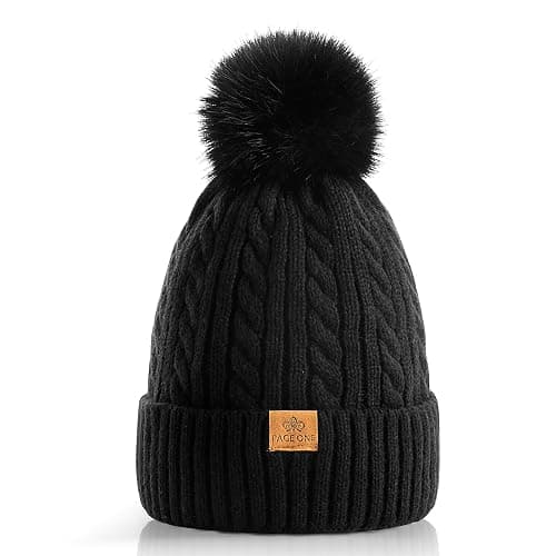 PAGE ONE Women Winter Pom Pom Beanie Hats Warm Fleece Lined,Chunky Trendy Cute Chenille Knit Twist Cap - Image 1